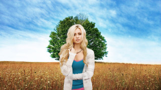Woman field tree blue sky - photorealistic imagery free wallpaper for desktop