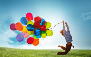 Child balloons outdoors cheerful sky - string free wallpaper