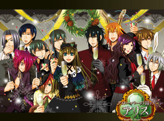 Anime characters christmas wreath snowflakes - a picture together free wallpaper