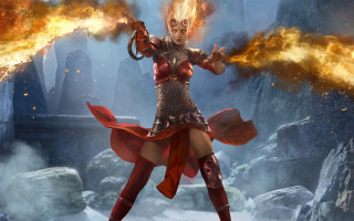 Fire mountain armor woman flaming - fire free wallpaper