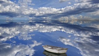 Boat lake clouds reflection surrealism - surrealism free wallpaper for desktop