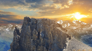 Mountain rock formation sunset clouds 2 - matte painting free wallpaper for desktop