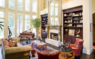 Livingroom piano fireplace largewindow arts - a large window free wallpaper for desktop