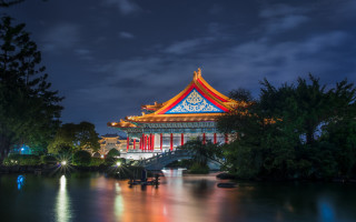 Red blue roof bridge pond - emperor huizong of song free wallpaper