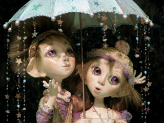Dolls umbrella rain costumes whimsical - amy sol free wallpaper