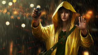 Woman raincoat camera rain night - rain drop free wallpaper for desktop
