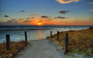 Sunset path beach ocean sky - a path free wallpaper