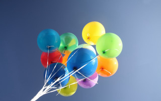 Balloons floating blue sky precisionism - cheerful free wallpaper