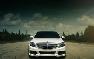 White car forest road sunset - a sunbeam free wallpaper