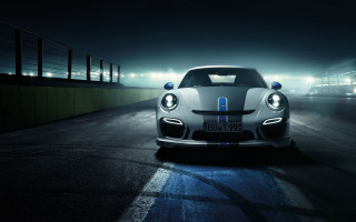 White sports car night road 3 - a foggy background free wallpaper