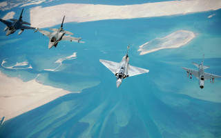 Fighter jets over water landscape - amédée ozenfant free wallpaper