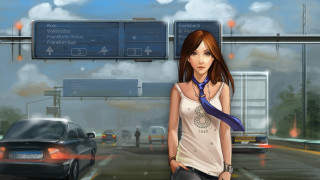 Woman street car tie city - the middle of a street free wallpaper