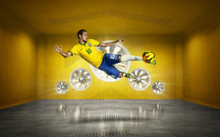 Yellow soccer man wheels room - a yellow wall free wallpaper