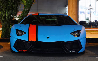 Blue sports car orange stripes 2 - orange stripe free wallpaper