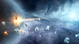 Space astronaut moon stars aurora 2 - a large object in the background free wallpaper