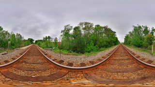 Train curve trees cloudy day - wide angle len free wallpaper