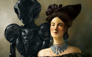 Woman black dress alien head - bastien lecouffedeharme free wallpaper