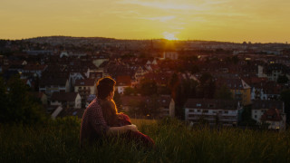 Woman child sunset cityscape architecture - german romanticism free wallpaper