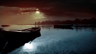 Boat sunset reflection mountain cloudy - atmospheric free wallpaper