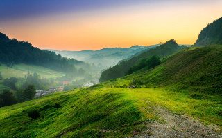 Grassy hill dirt path valley - the hill free wallpaper