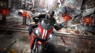 Man motorcycle city destruction explosion - broken free wallpaper for desktop