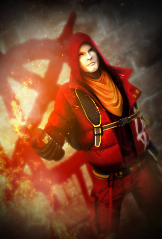 Man red outfit sword fireball - a red outfit holding free wallpaper for mobile
