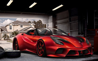 Red sports car garage tire - a garage next free wallpaper