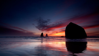 Sunset rocks water clouds mountain - a sunset free wallpaper