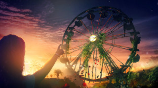 Woman clock ferriswheel sunset magicrealism - a ferris free wallpaper