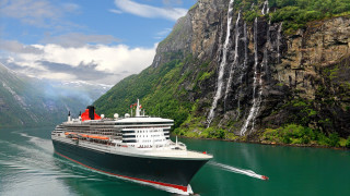 Cruise ship waterfall mountain scenery 2 - beautiful free wallpaper