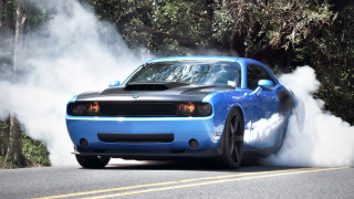 Blue car smoke exhaust road 2 - a blue car free wallpaper