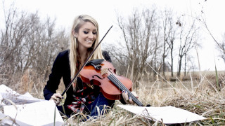 Woman grass violin snow nature - emily shanks free wallpaper