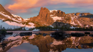 Mountain lake forest sunset sky 2 - widescreen free wallpaper for desktop