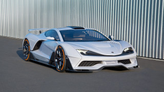 White sports car metal wall - the side of the building free wallpaper