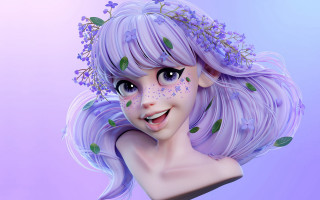 Purple hair flower face portrait - purple hair free wallpaper