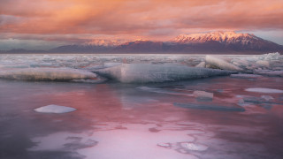 Mountain range ice water rocks - ice free wallpaper