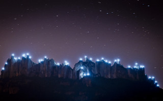 Mountain lights night stars castle - elsa bleda free wallpaper