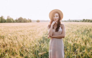 Woman hat wheat field braids - free vintage wallpaper