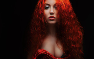 Red haired woman gothic portrait 2 - a red dress free wallpaper for desktop