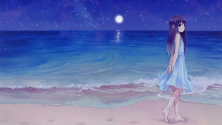 Girl beach ocean night full - a beach free wallpaper for desktop