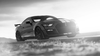 Mustang car cloudy sky monochrome - photorealistic lighting free wallpaper