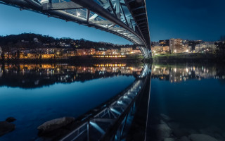 Bridge city night lights reflections - a bridge over a river free wallpaper