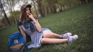 Elina karimova park sitting backpack - fashion free wallpaper