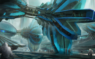 Futuristic city blue structure ruins - cedric peyravernay free wallpaper