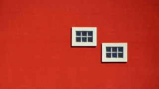 Red wall two windows black - arthouse free wallpaper
