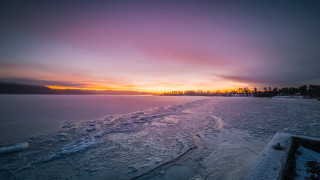 Snowy beach sunset ocean city 2 - snow and ice free wallpaper for desktop