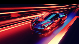 Red blue sports car road - outrun free wallpaper for desktop