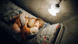 Woman laying bed teddy bear - bed free wallpaper