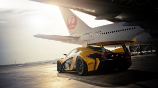 Yellow sports car jet airplane - a runway free wallpaper for desktop