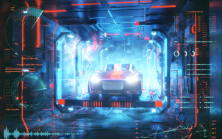 Futuristic car tunnel neon city - futurism free wallpaper for desktop